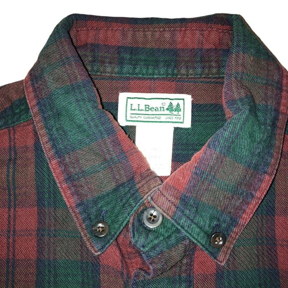 RED BLUE PLAID FLANNEL SHIRT SIZE L TALL L.L. BEAN 100% COTTON OUTDOOR GRUNGE ME - Picture 2 of 4